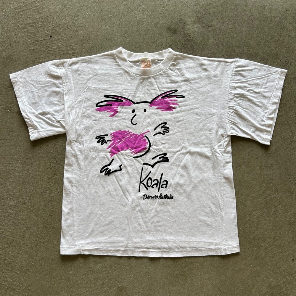 Vintage 90s Koala Shirt Size Large White Darwin Australia Nature Animal Outdoor